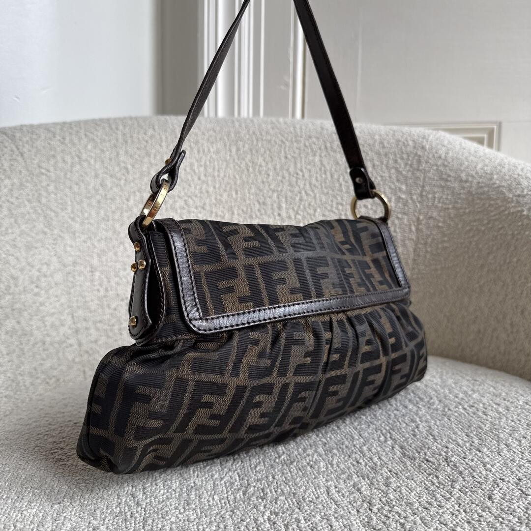 Fendi Zucca Flap Brown Shoulder Bag