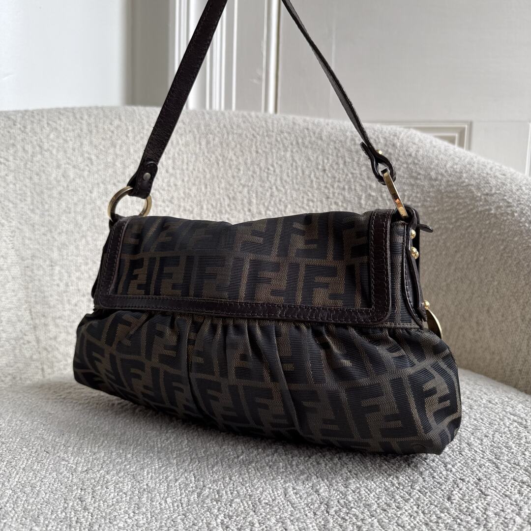 Fendi Zucca Flap Brown Shoulder Bag