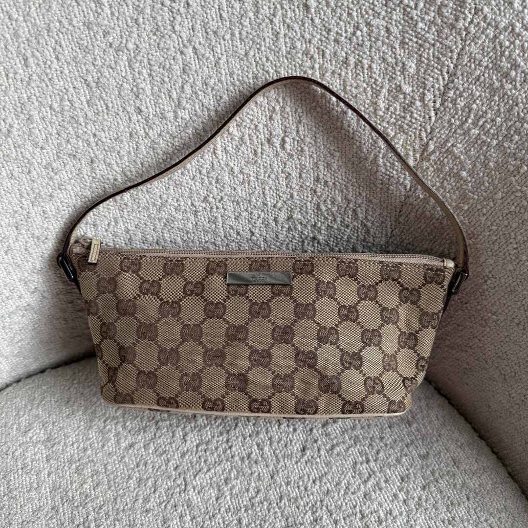 Gucci GG Monogram Cream Boat Pochette Handbag