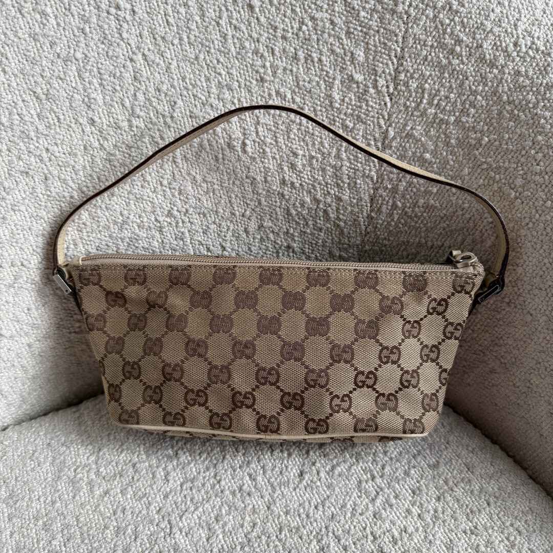Gucci GG Monogram Cream Boat Pochette Handbag