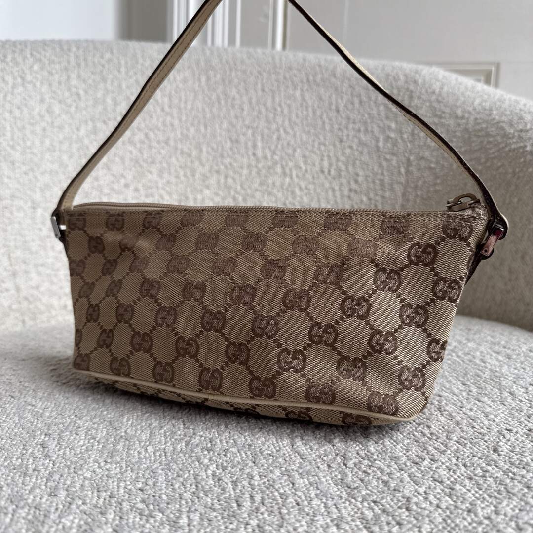 Gucci GG Monogram Cream Boat Pochette Handbag