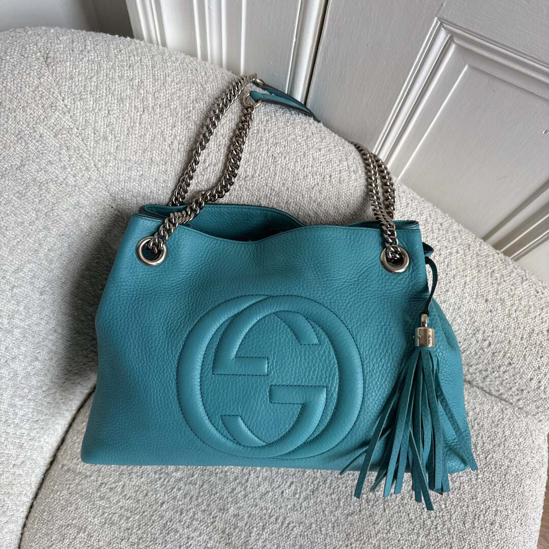 Gucci Soho Chain Blue Leather Tote Bag