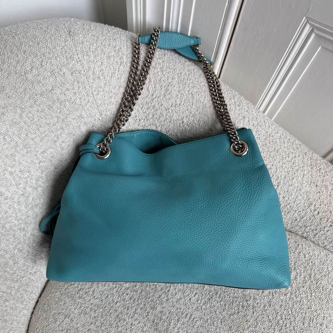 Gucci Soho Chain Blue Leather Tote Bag