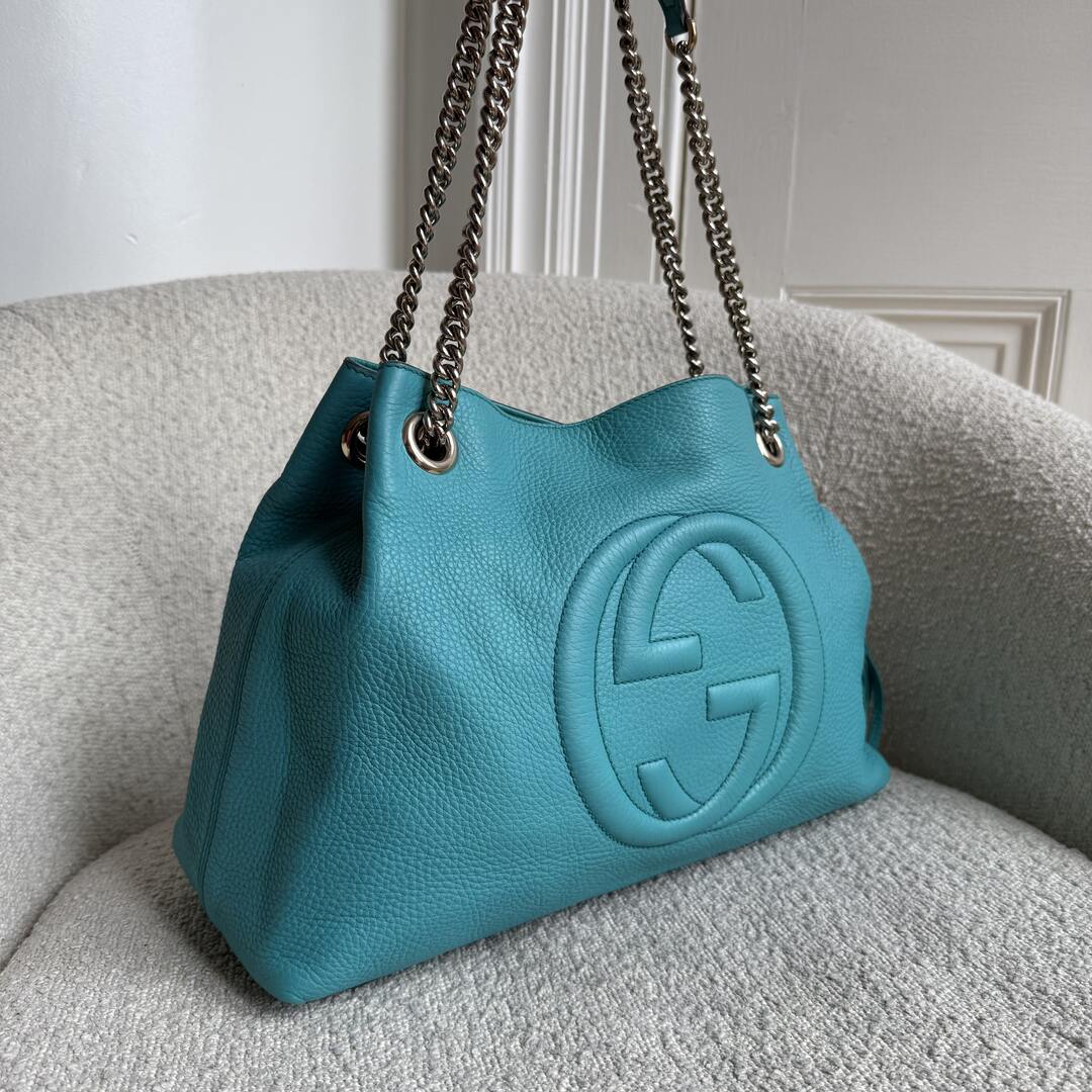 Gucci Soho Chain Blue Leather Tote Bag