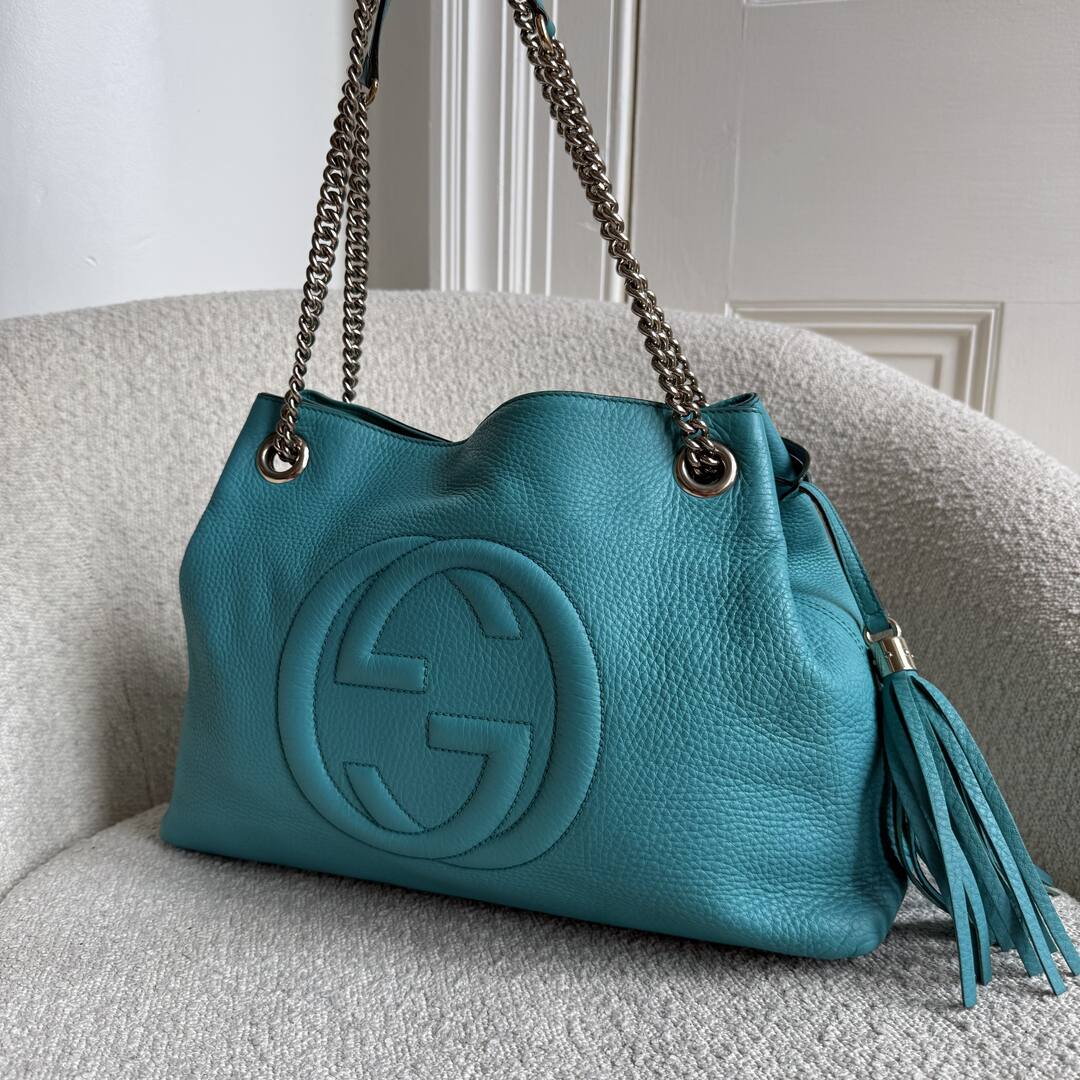 Gucci Soho Chain Blue Leather Tote Bag