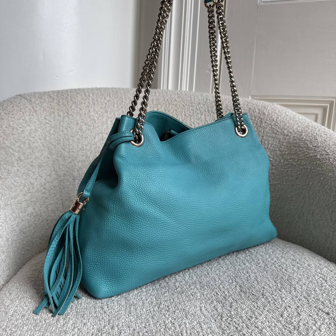 Gucci Soho Chain Blue Leather Tote Bag