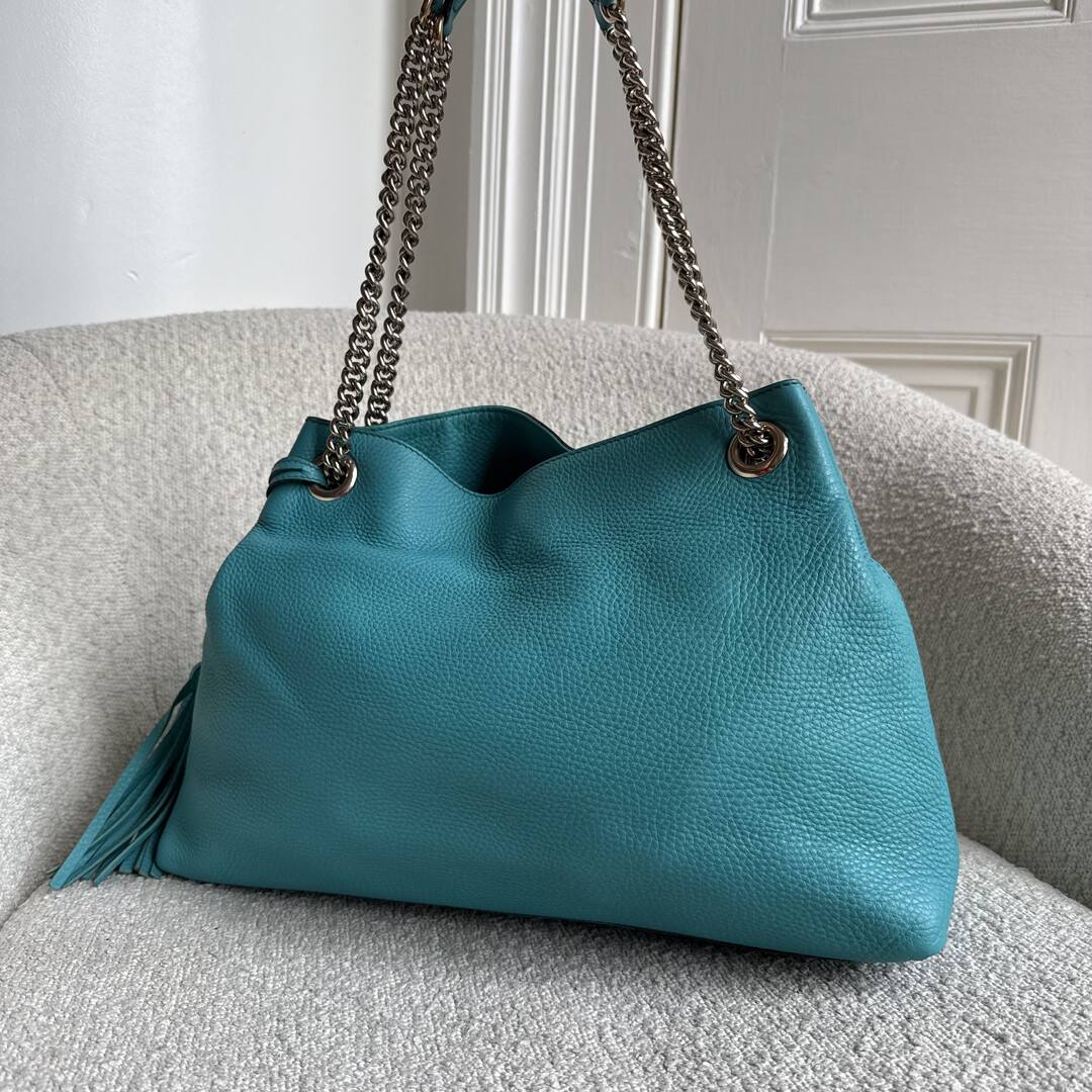 Gucci Soho Chain Blue Leather Tote Bag