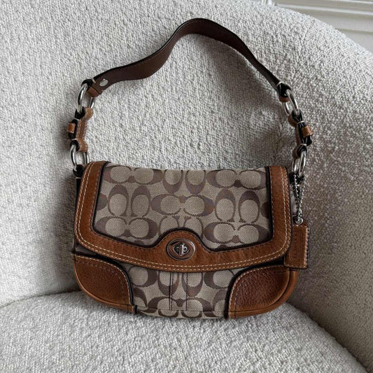 Coach Signature Flap Brown Shoulder Bag