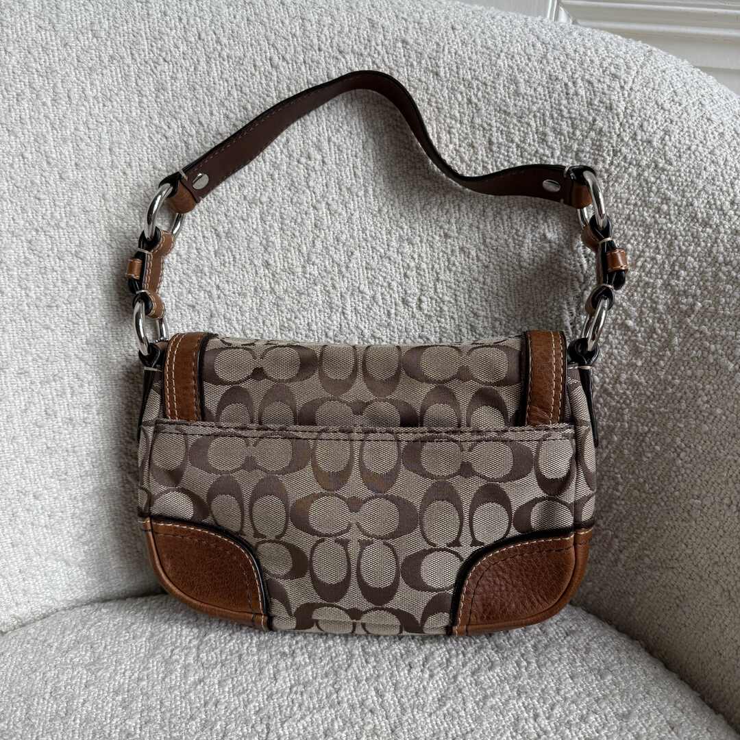 Coach Signature Flap Brown Shoulder Bag