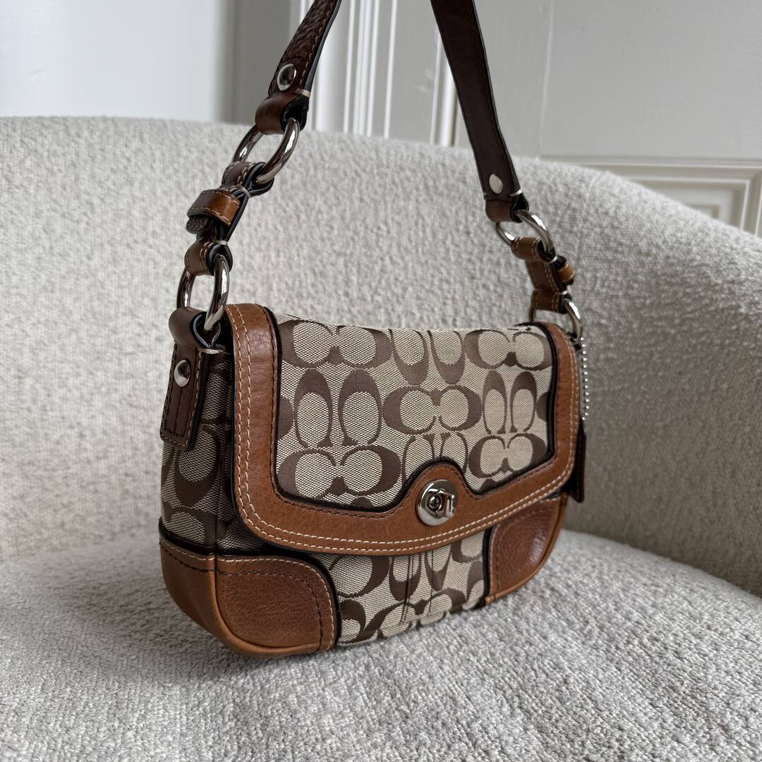 Coach Signature Flap Brown Shoulder Bag