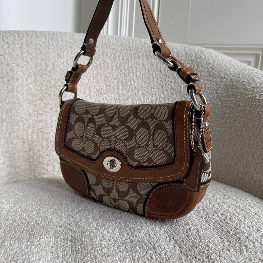 Coach Signature Flap Brown Shoulder Bag