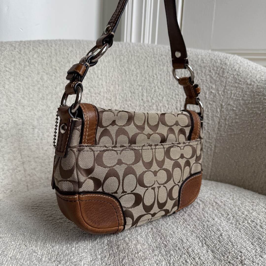 Coach Signature Flap Brown Shoulder Bag