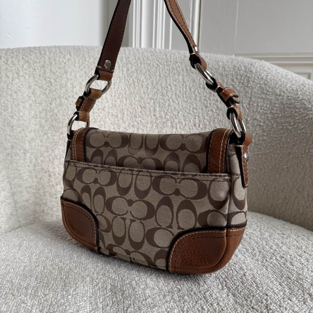 Coach Signature Flap Brown Shoulder Bag