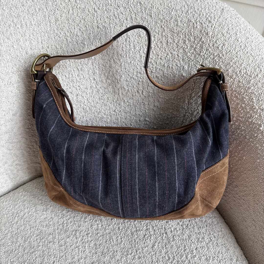 Coach Croissant Blue Denim Hobo Shoulder Bag