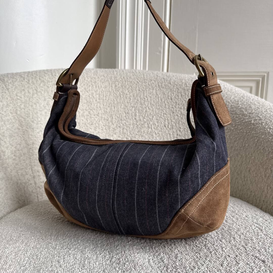 Coach Croissant Blue Denim Hobo Shoulder Bag