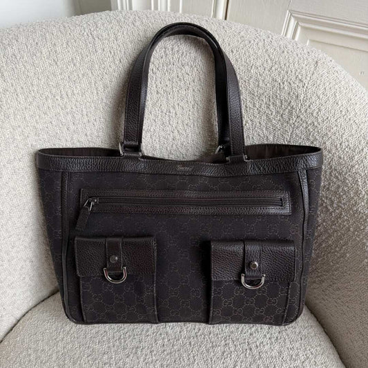 Gucci GG Canvas Abbey D-Ring Pocket Chocolate Brown Tote Bag