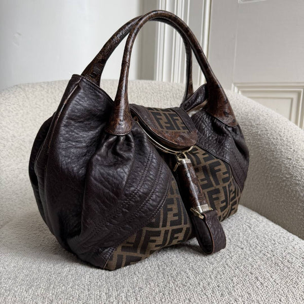 Fendi Zucca Spy Dark Brown Leather Handbag