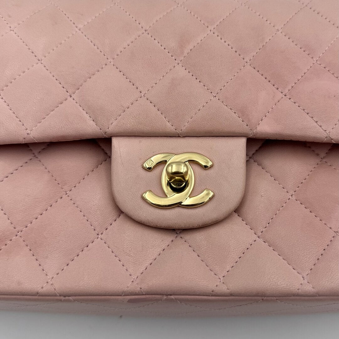 2003 Chanel Matelasse Double Flap Chain 24K Gold Pink Shoulder Bag