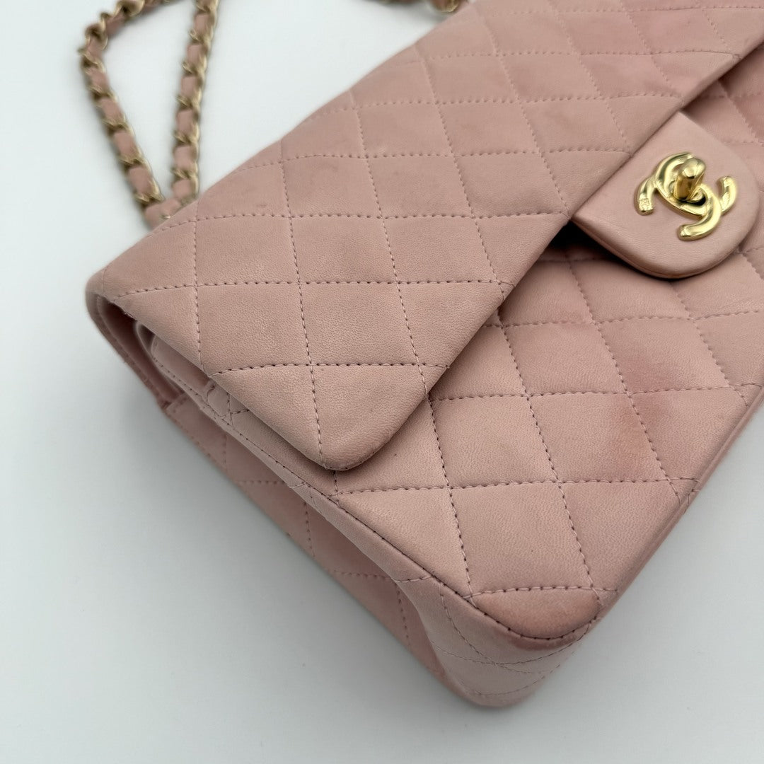 2003 Chanel Matelasse Double Flap Chain 24K Gold Pink Shoulder Bag