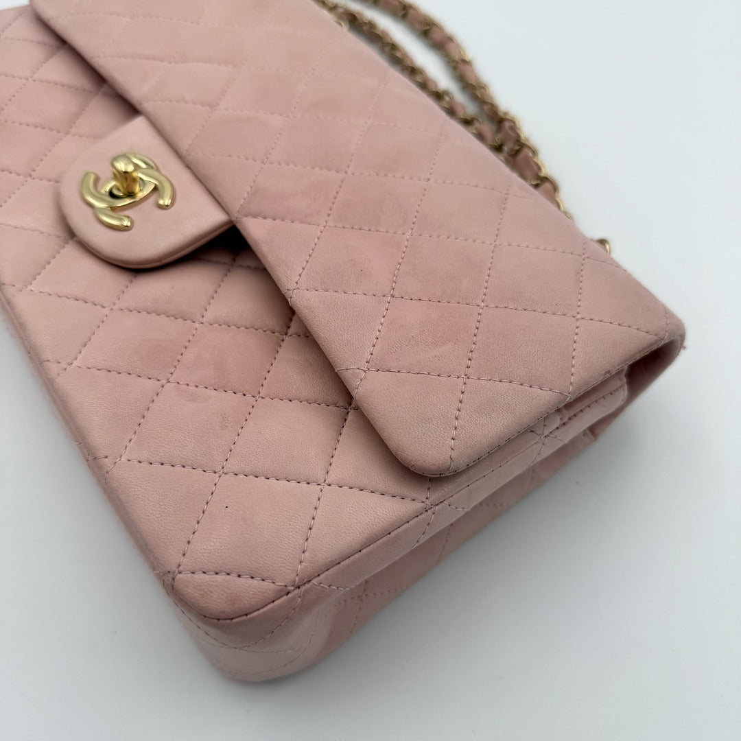 2003 Chanel Matelasse Double Flap Chain 24K Gold Pink Shoulder Bag