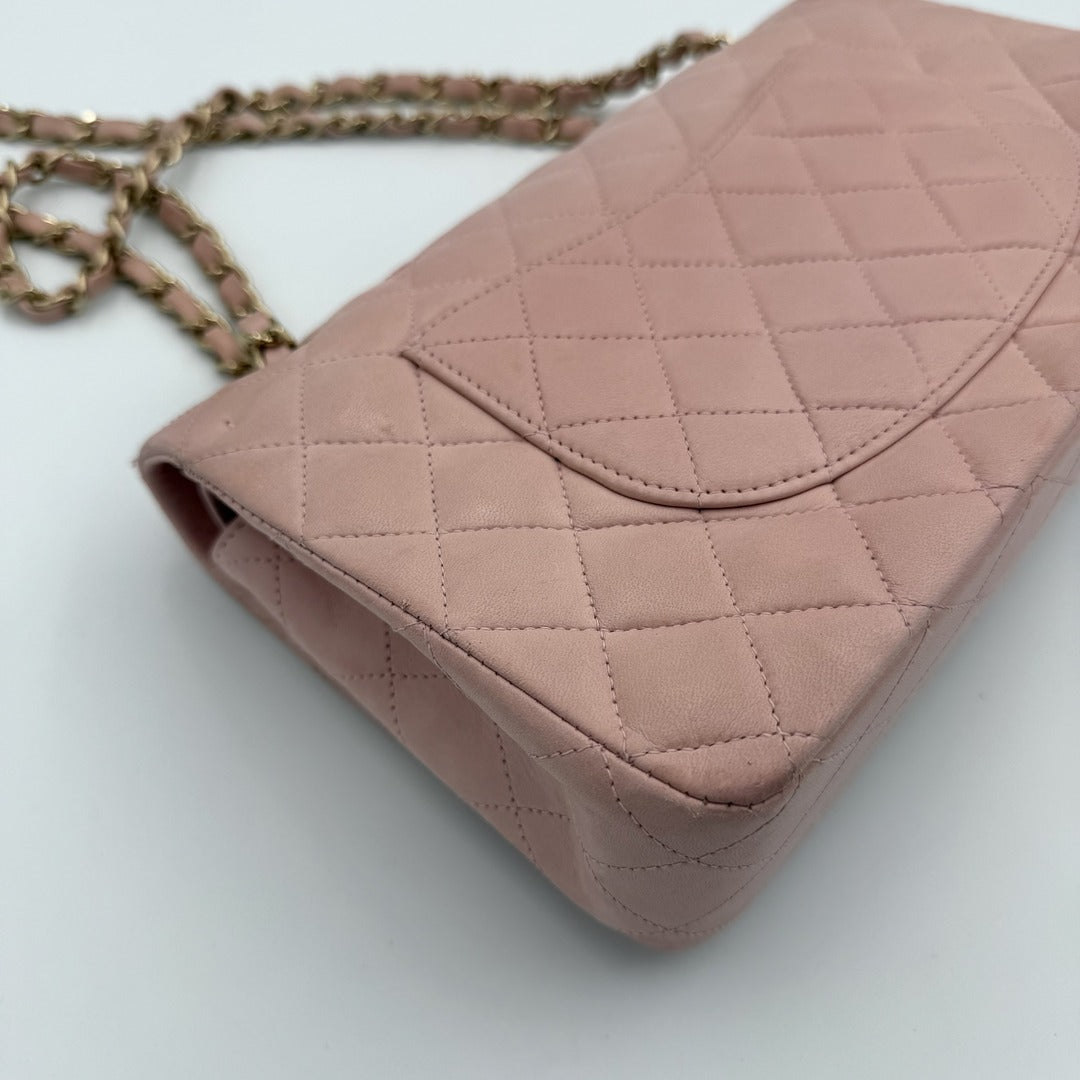 2003 Chanel Matelasse Double Flap Chain 24K Gold Pink Shoulder Bag