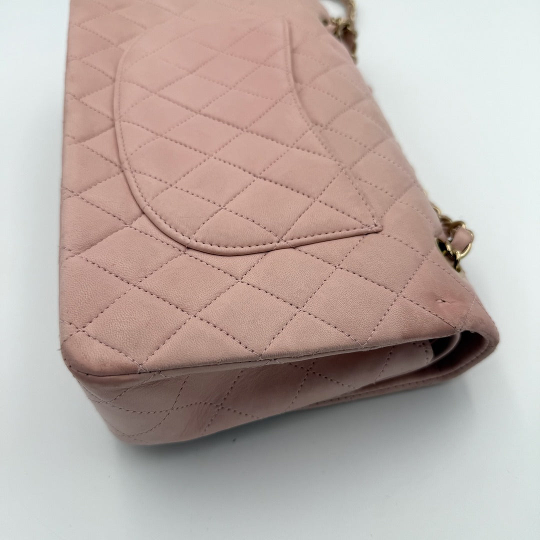 2003 Chanel Matelasse Double Flap Chain 24K Gold Pink Shoulder Bag