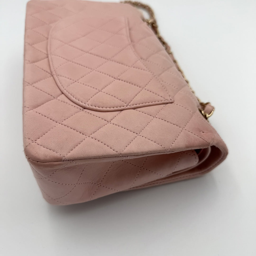 2003 Chanel Matelasse Double Flap Chain 24K Gold Pink Shoulder Bag