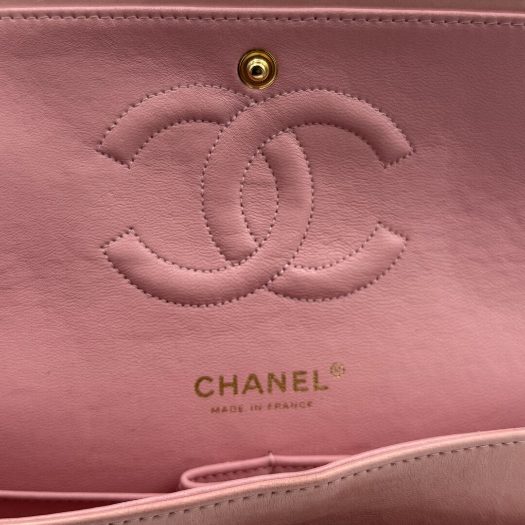2003 Chanel Matelasse Double Flap Chain 24K Gold Pink Shoulder Bag