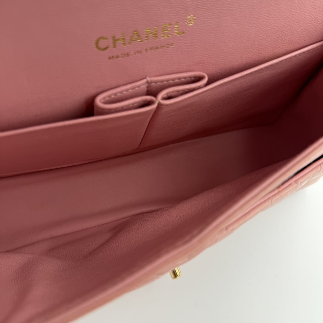 2003 Chanel Matelasse Double Flap Chain 24K Gold Pink Shoulder Bag