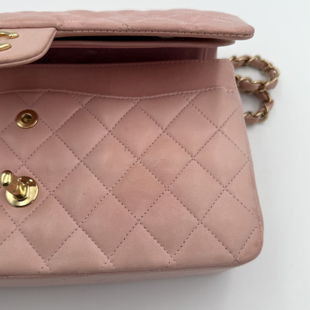 2003 Chanel Matelasse Double Flap Chain 24K Gold Pink Shoulder Bag