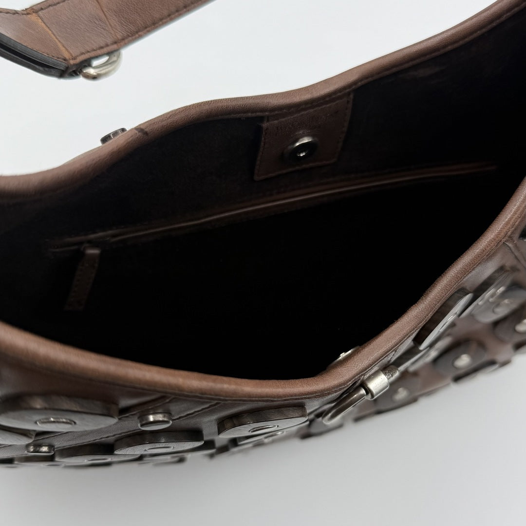 Yves Saint Laurent Studded Hobo Brown Shoulder Bag