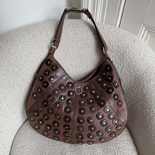 Yves Saint Laurent Studded Hobo Brown Shoulder Bag