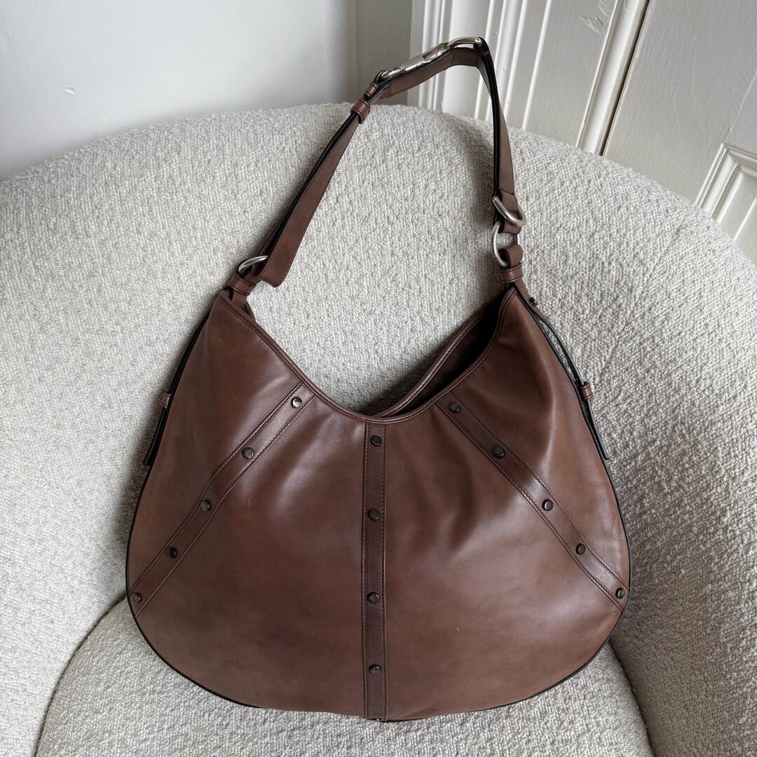 Yves Saint Laurent Studded Hobo Brown Shoulder Bag