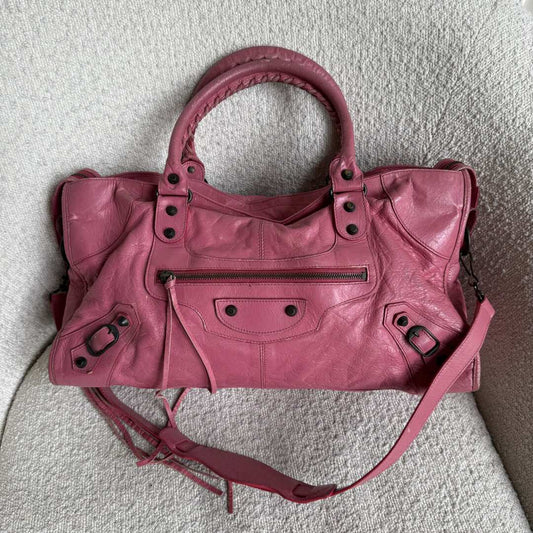 2003 Balenciaga The City Leather Pink Shoulder Bag