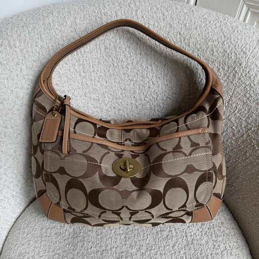 Coach Signature Hobo Brown XL Shoulder Bag