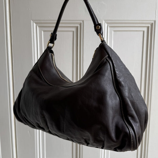 Gucci Abbey Leather Dark Brown Shoulder Bag
