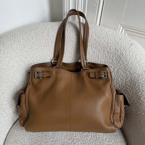 Prada Vitello Daino Leather Brown Tote Bag