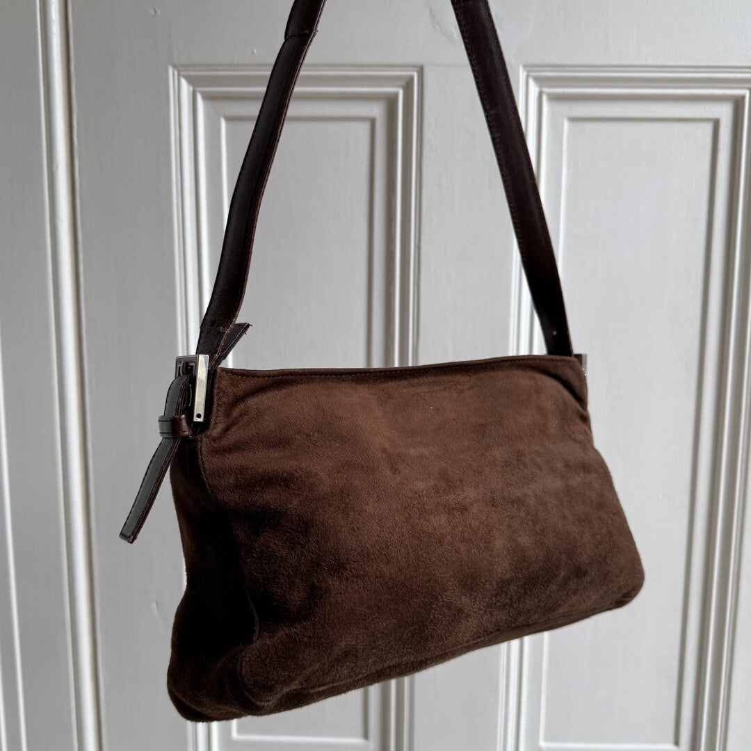 Fendi Mamma Baguette Suede Brown Shoulder Bag