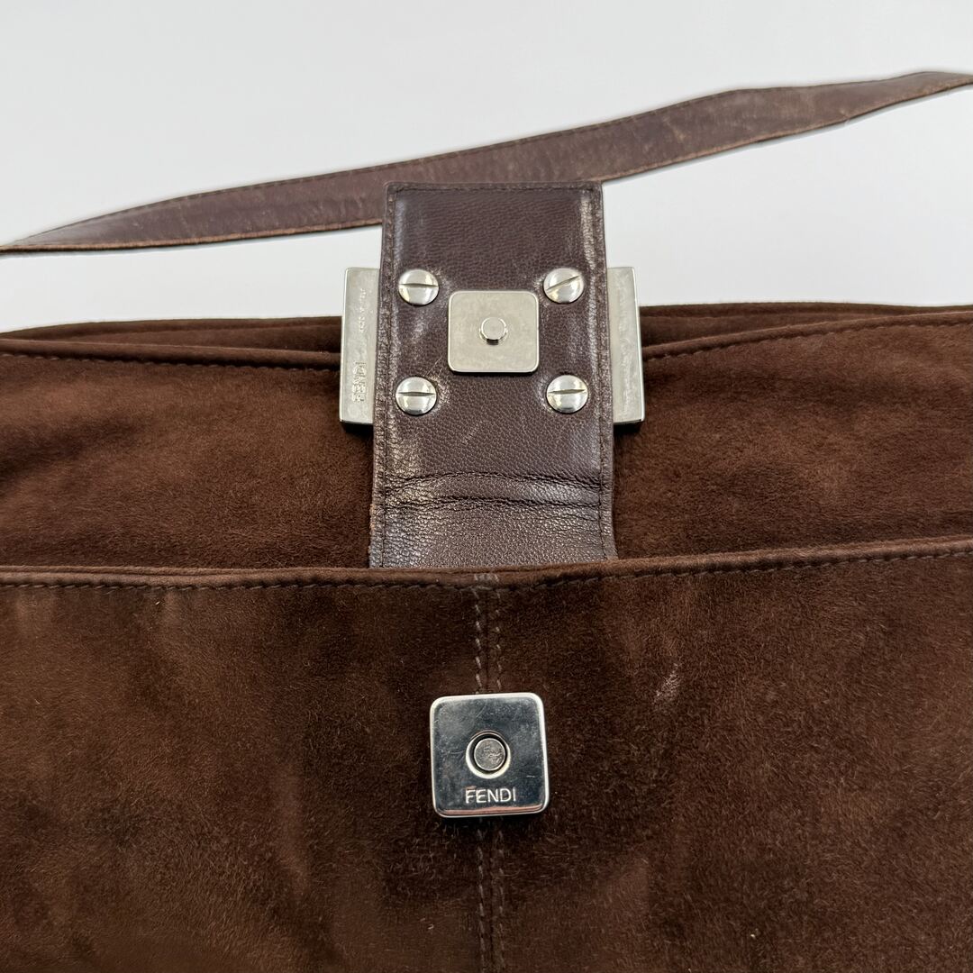 Fendi Mamma Baguette Suede Brown Shoulder Bag