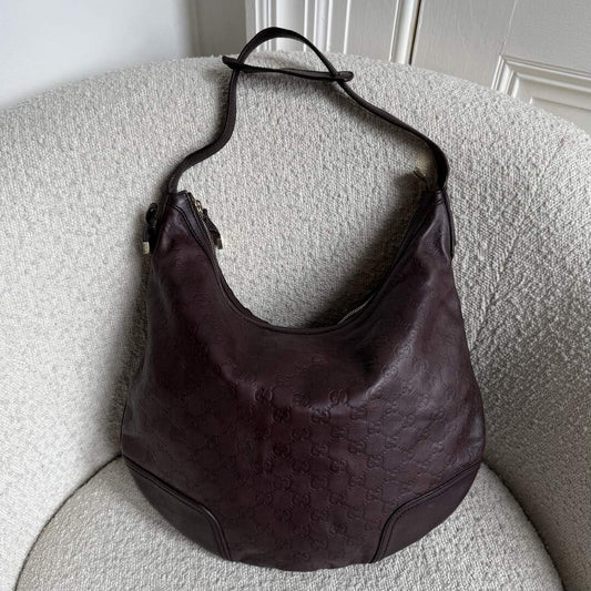 Gucci Guccissima Hobo Brown Leather Shoulder Bag