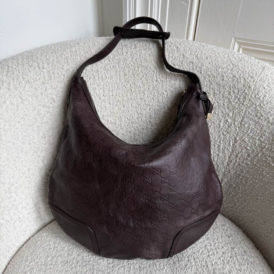 Gucci Guccissima Hobo Brown Leather Shoulder Bag