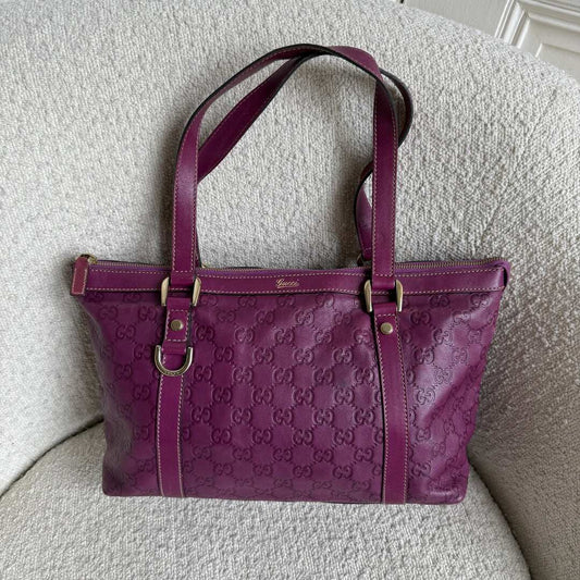 Rare Gucci Guccissima Abbey Purple Leather Shoulder Bag