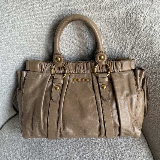 Miu Miu Vitello Beige Leather Handbag