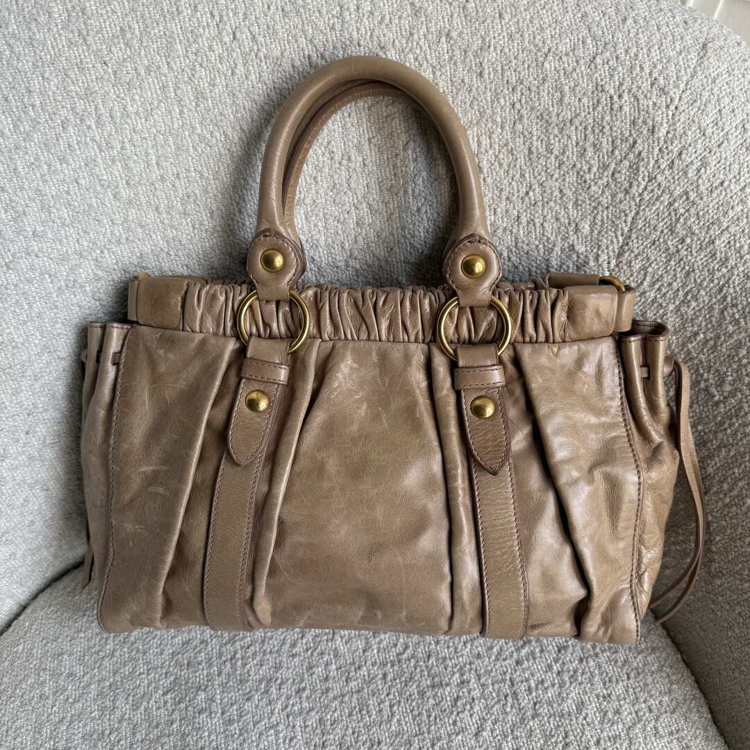 Miu Miu Vitello Beige Leather Handbag