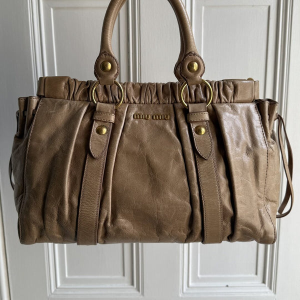 Miu Miu Vitello Beige Leather Handbag