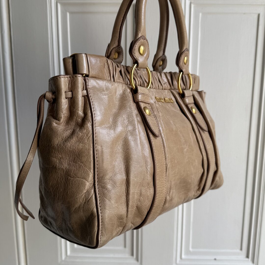 Miu Miu Vitello Beige Leather Handbag