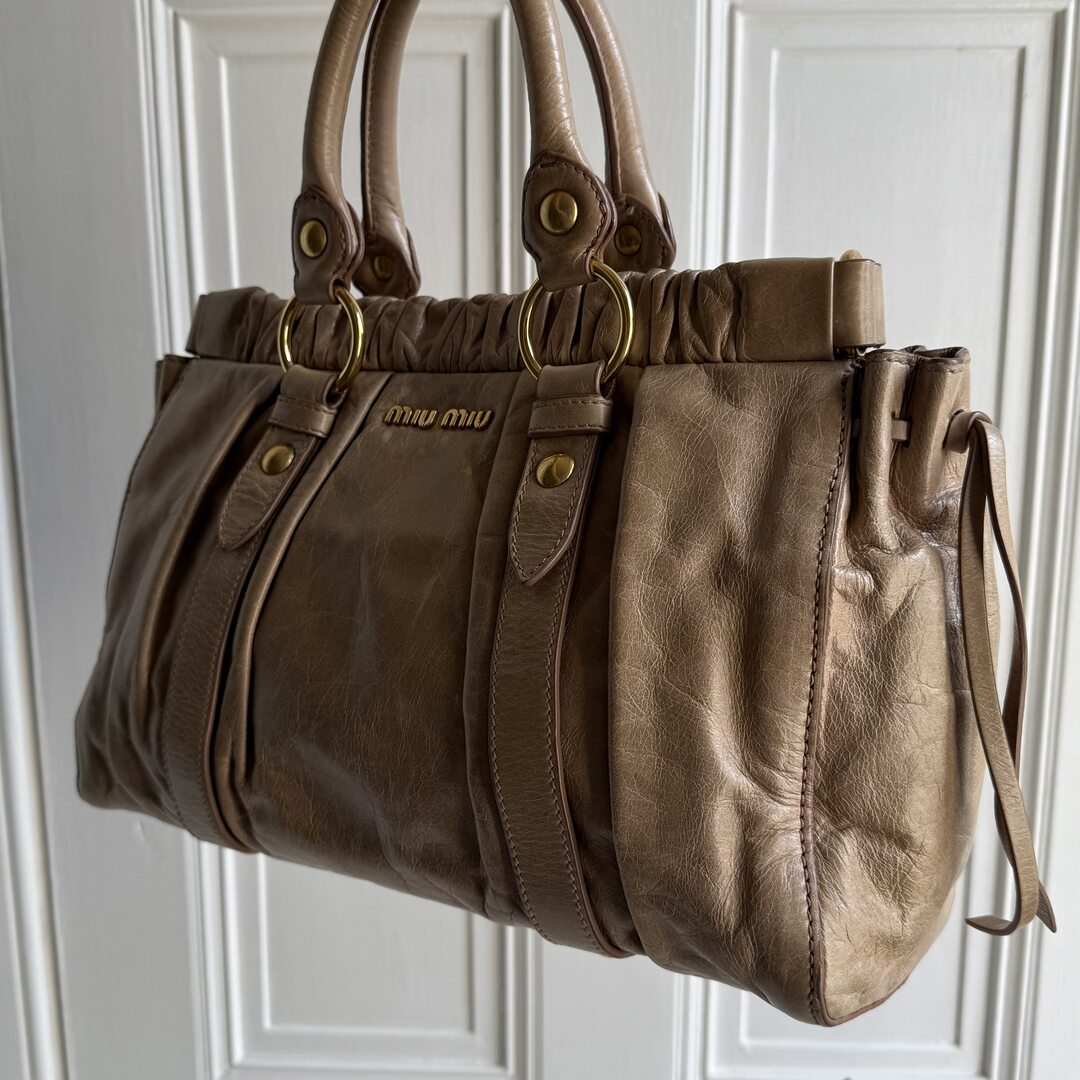 Miu Miu Vitello Beige Leather Handbag