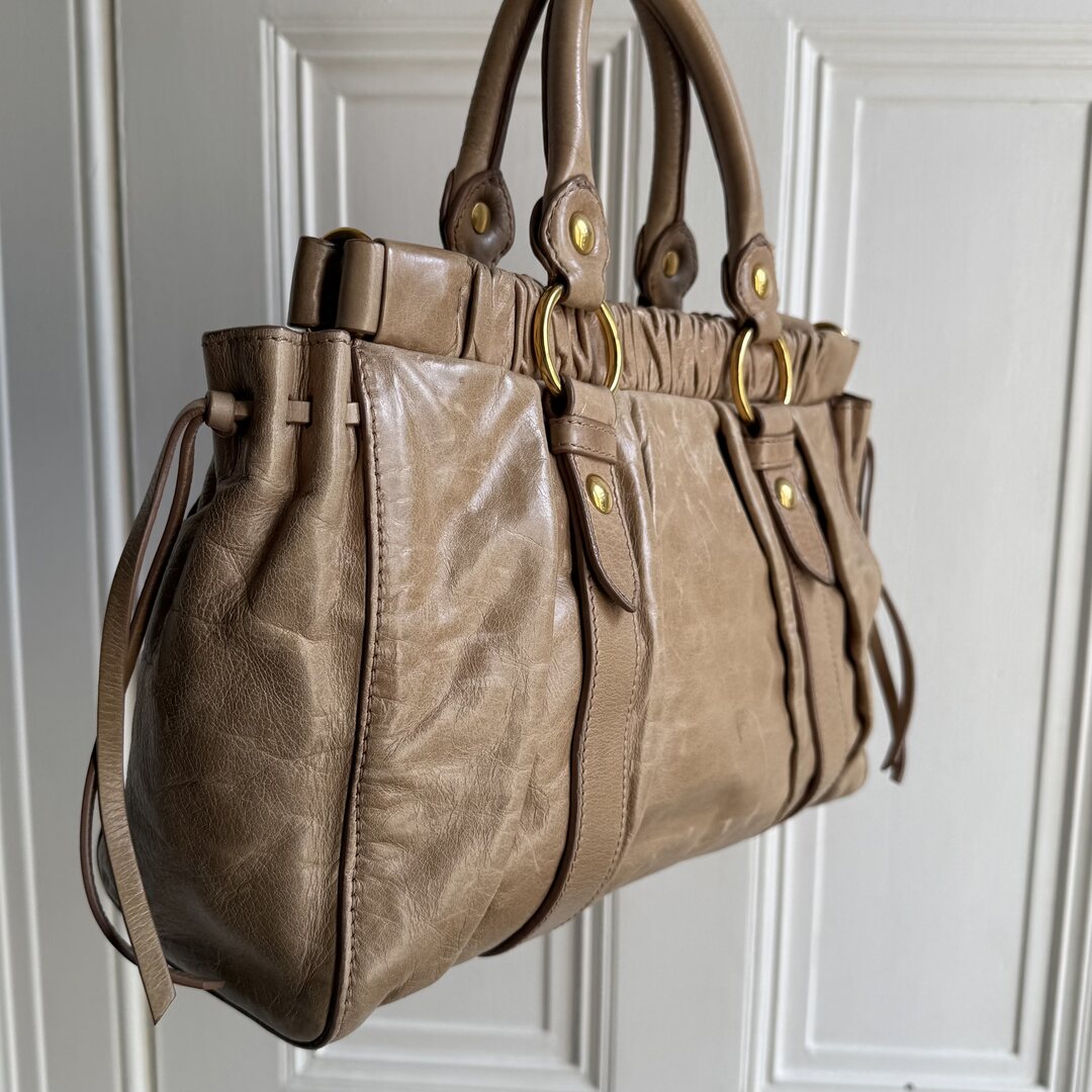 Miu Miu Vitello Beige Leather Handbag