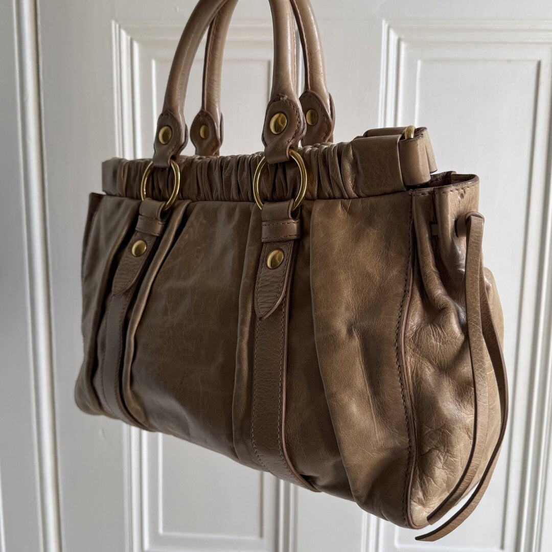 Miu Miu Vitello Beige Leather Handbag