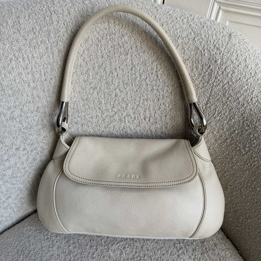2003 Prada Hobo VItello Daino Leather White Shoulder Bag